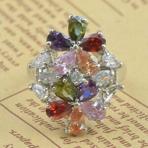 💐 Multicolor Silver Tone Floral Ring